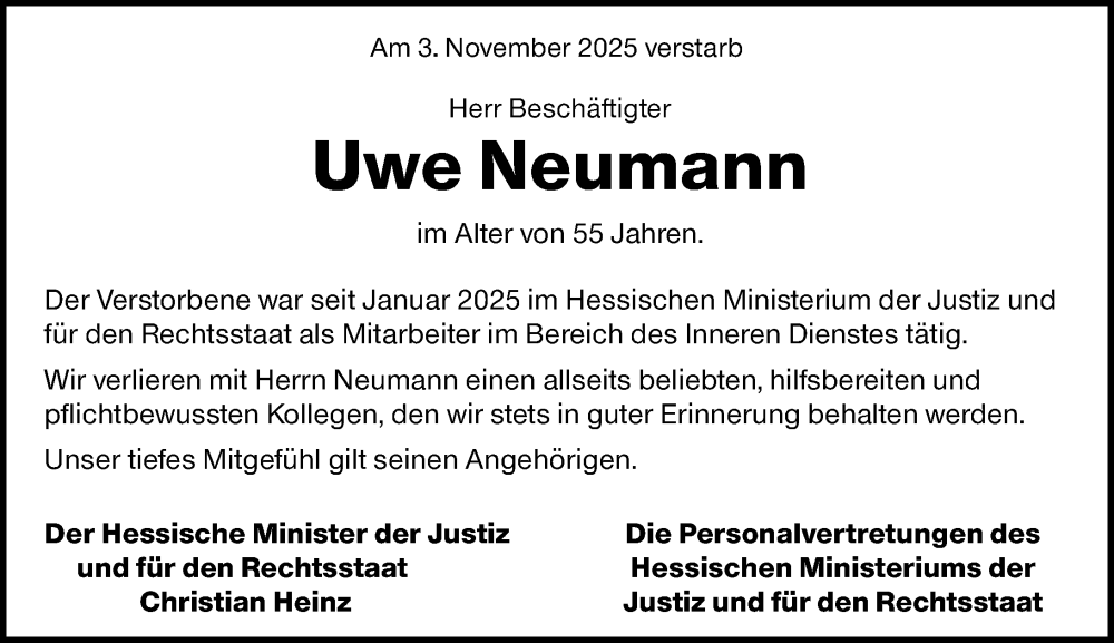  Traueranzeige für Uwe Neumann vom 28.11.2025 aus Wiesbadener Kurier