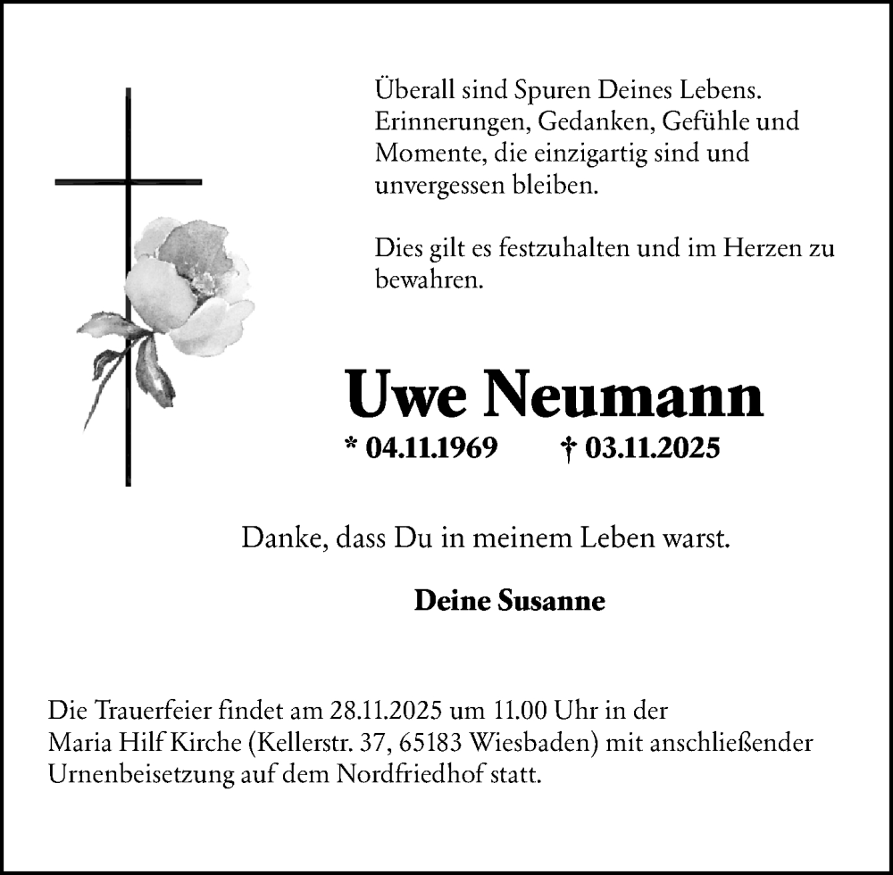  Traueranzeige für Uwe Neumann vom 22.11.2025 aus Wiesbadener Kurier