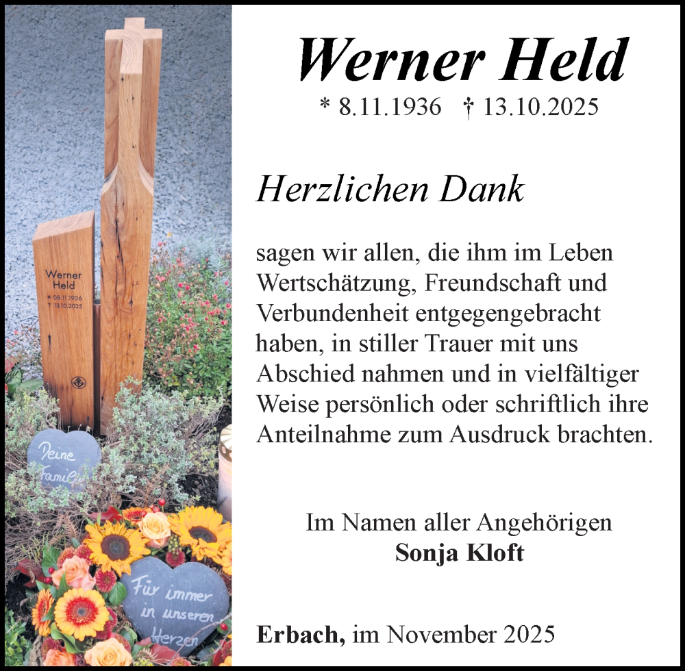  Traueranzeige für Werner Held vom 20.11.2025 aus Camberger Anzeiger