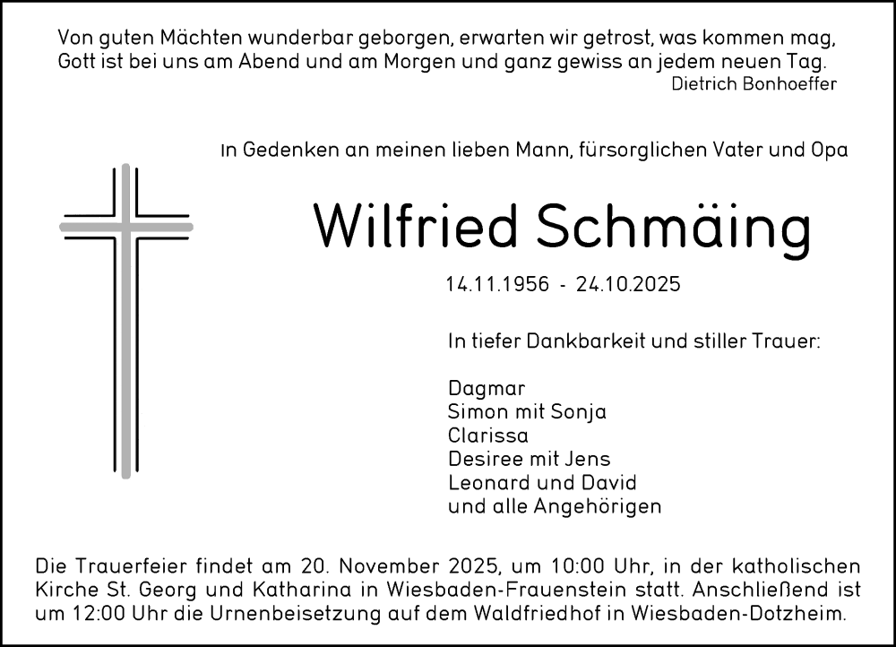  Traueranzeige für Wilfried Schmäing vom 08.11.2025 aus Wiesbadener Kurier