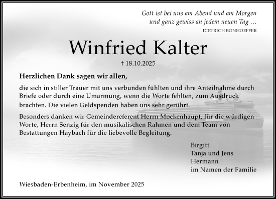 Traueranzeige von Winfried Kalter von Wiesbadener Kurier