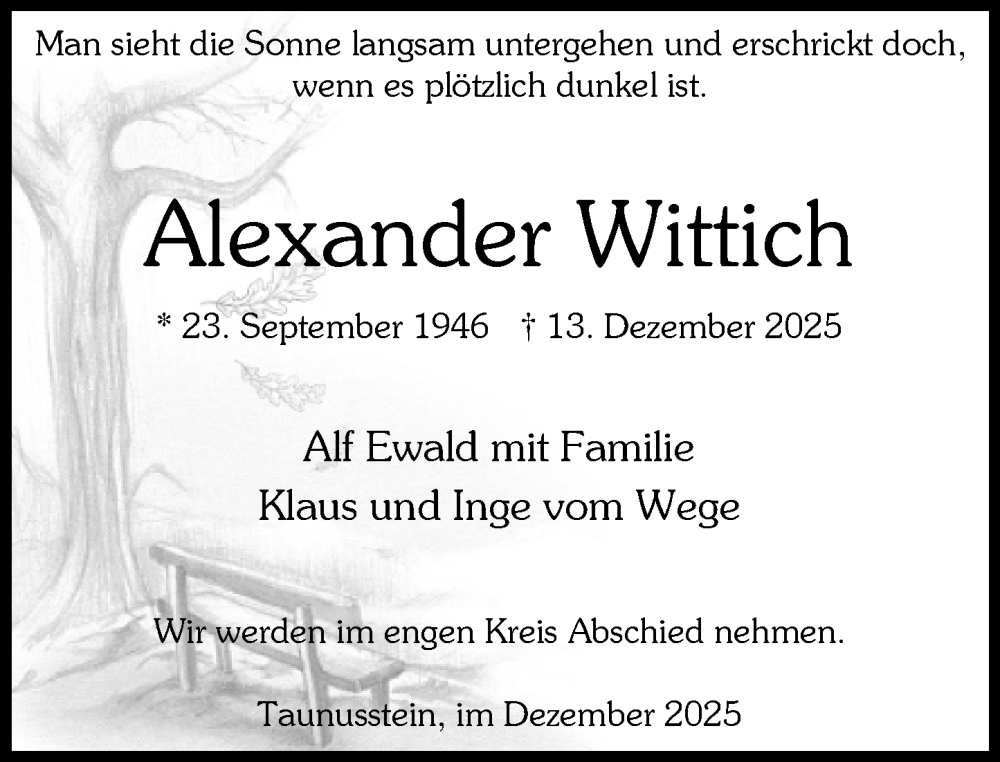  Traueranzeige für Alexander Wittich vom 20.12.2025 aus Wiesbadener Kurier