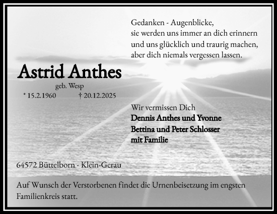 Traueranzeige von Astrid Anthes von Groß-Gerauer Echo