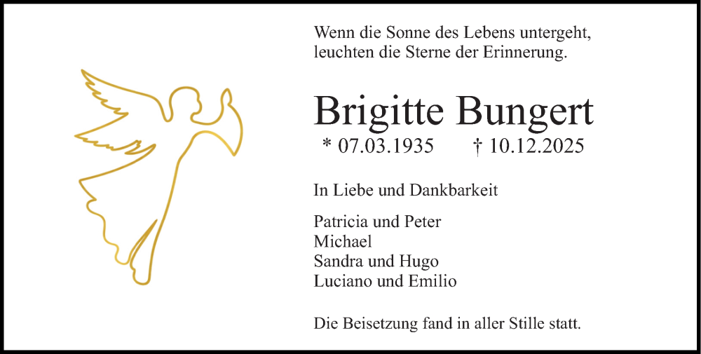  Traueranzeige für Brigitte Bungert vom 20.12.2025 aus Allgemeine Zeitung Rheinhessen-Nahe