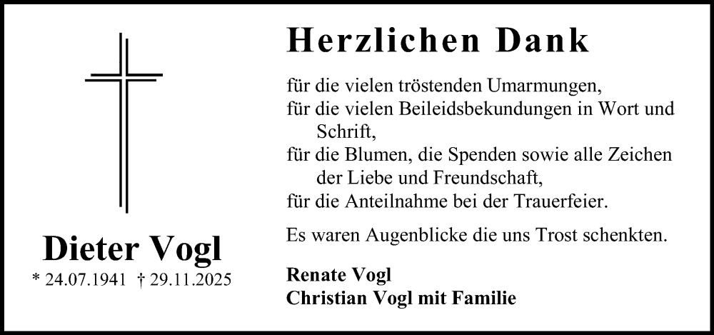  Traueranzeige für Dieter Vogl vom 20.12.2025 aus Allgemeine Zeitung Mainz