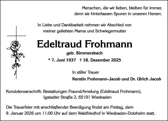 Traueranzeige von Edeltraud Frohmann von Wiesbadener Kurier