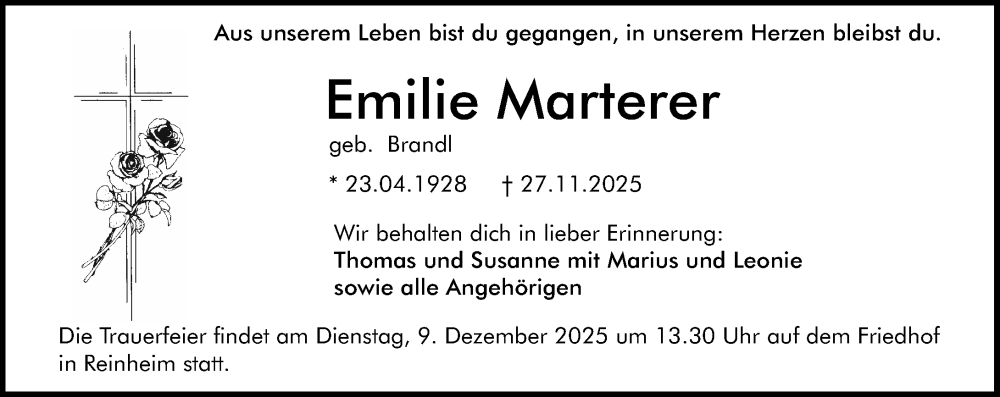  Traueranzeige für Emilie Marterer vom 06.12.2025 aus Darmstädter Echo