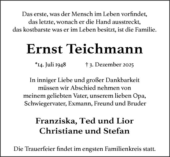 Traueranzeige von Ernst Teichmann von Wiesbadener Kurier