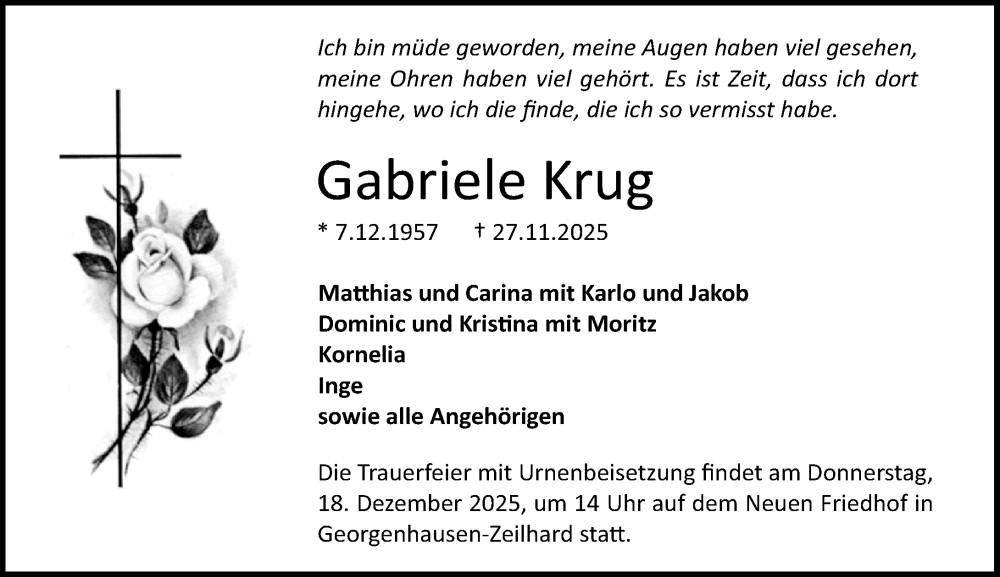  Traueranzeige für Gabriele Krug vom 13.12.2025 aus Darmstädter Echo