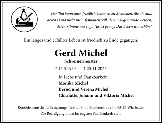 Traueranzeige von Gerd Michel von Wiesbadener Kurier