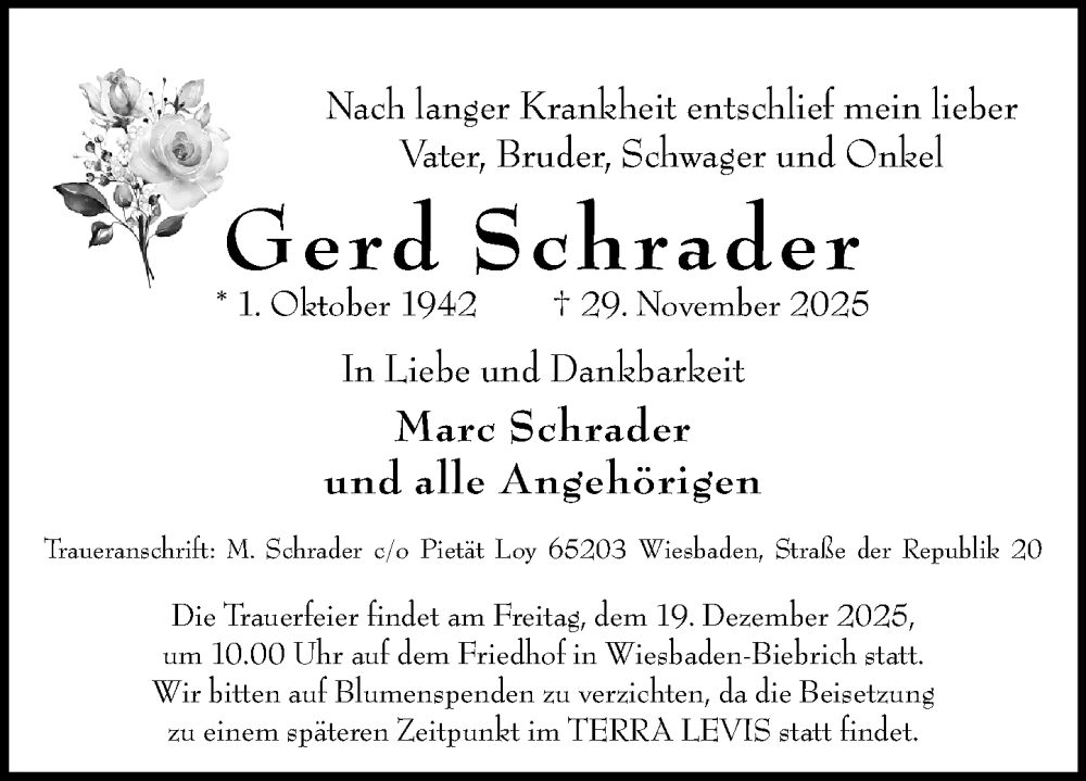  Traueranzeige für Gerd Schrader vom 13.12.2025 aus Wiesbadener Kurier