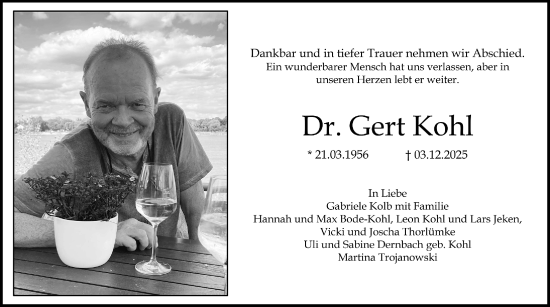 Traueranzeige von Gert Kohl von Allgemeine Zeitung Mainz