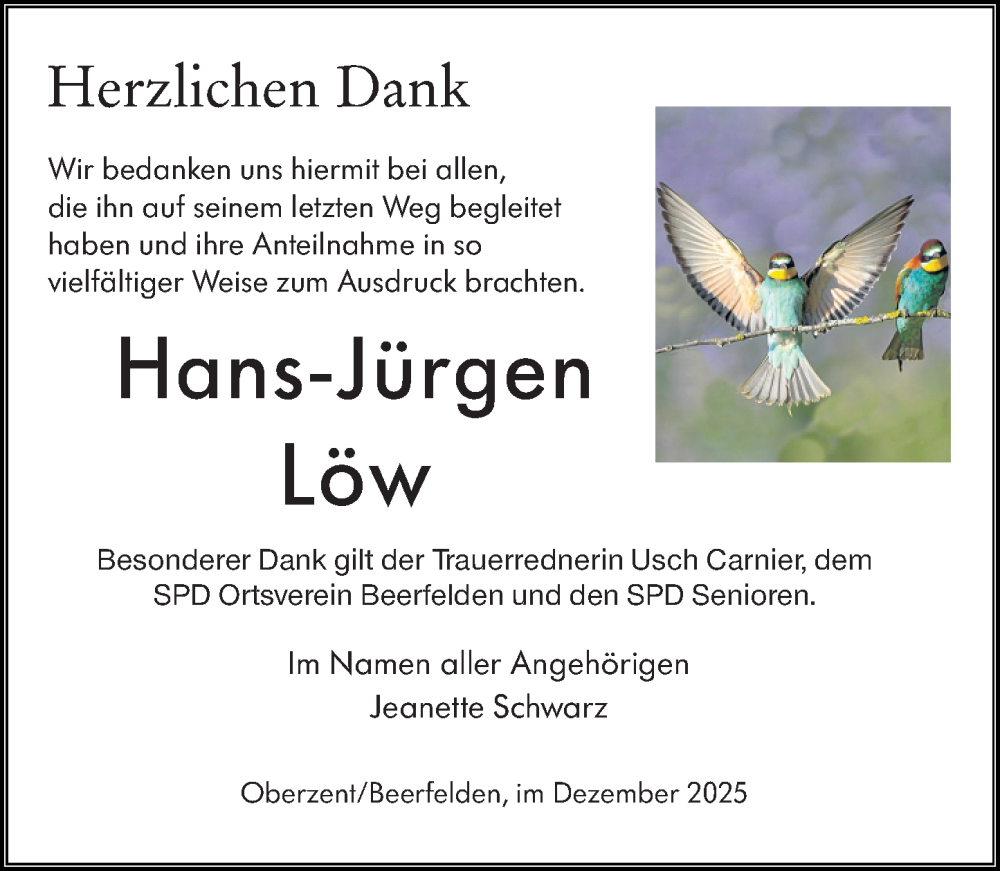  Traueranzeige für Hans-Jürgen Löw vom 06.12.2025 aus Odenwälder Echo