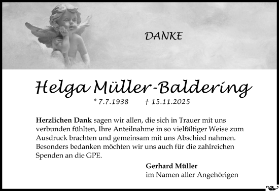 Traueranzeige von Helga Müller-Baldering von Allgemeine Zeitung Mainz