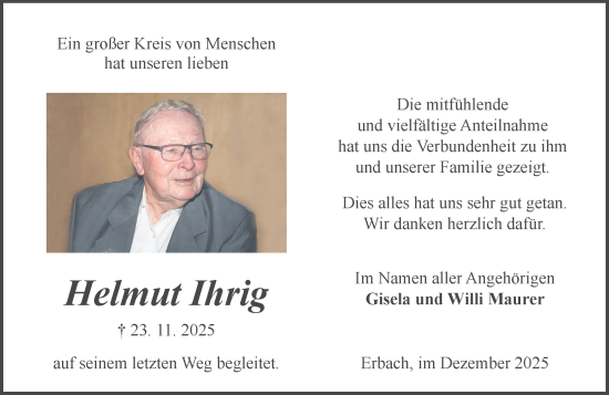 Traueranzeige von Helmut Ihrig von Odenwälder Echo
