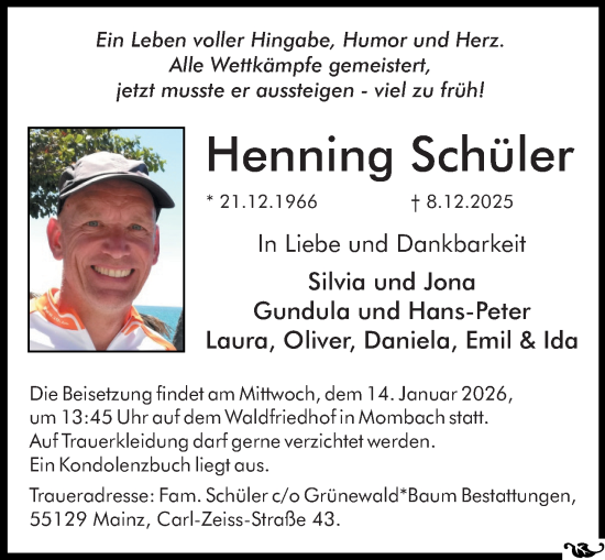 Traueranzeige von Henning Schüler von Wiesbadener Kurier