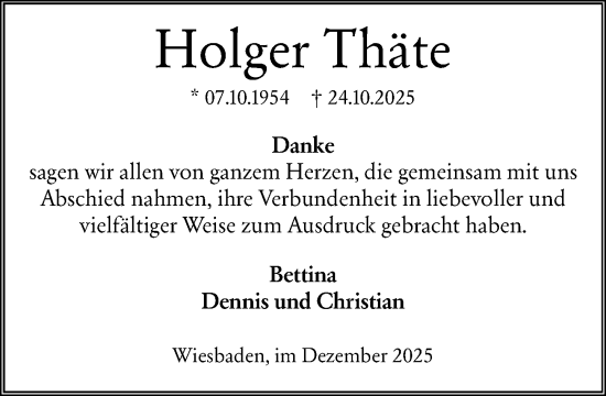Traueranzeige von Holger Thäte von Wiesbadener Kurier