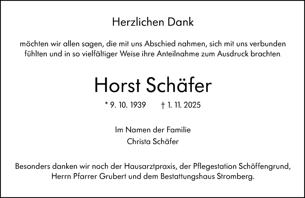  Traueranzeige für Horst Schäfer vom 06.12.2025 aus Wetzlarer Neue Zeitung