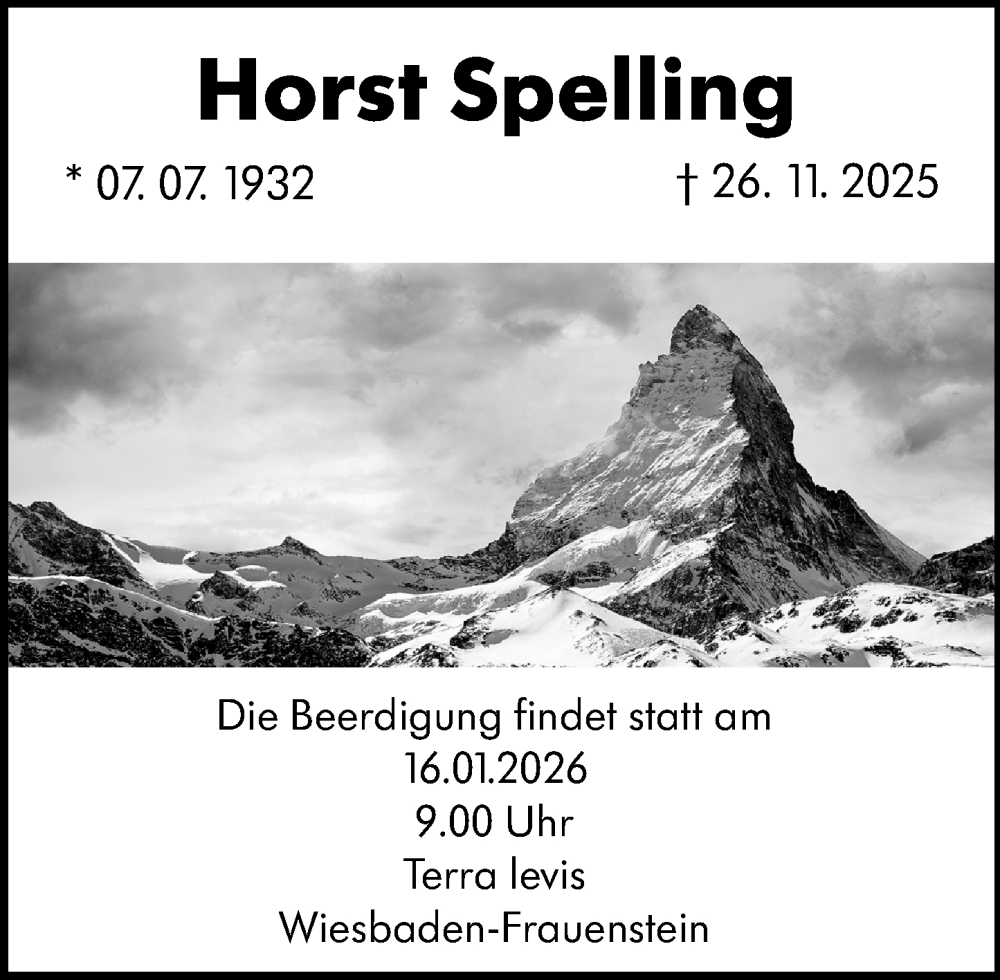 Traueranzeige für Horst Spelling vom 12.12.2025 aus Hochheimer Zeitung
