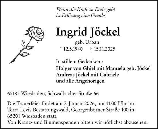 Traueranzeige von Ingrid Jöckel von Wiesbadener Kurier