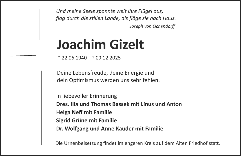  Traueranzeige für Joachim Gizelt vom 13.12.2025 aus Darmstädter Echo