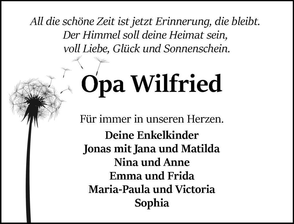  Traueranzeige für Opa Wilfried  vom 06.12.2025 aus Odenwälder Echo