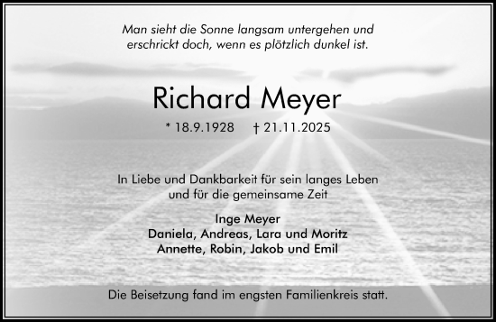 Traueranzeige von Richard Meyer von Darmstädter Echo