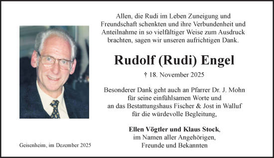 Traueranzeige von Rudolf Engel von Wiesbadener Kurier