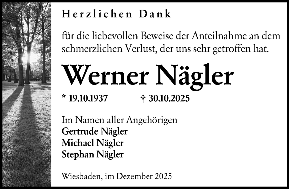  Traueranzeige für Werner Nägler vom 06.12.2025 aus Wiesbadener Kurier