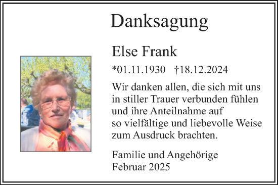 Traueranzeige von Else Frank von Starkenburger Echo