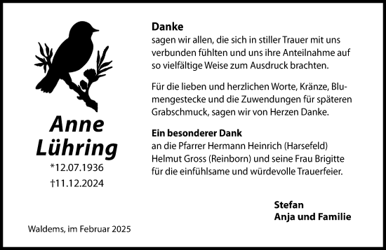Traueranzeige von Anne Lühring von Camberger Anzeiger