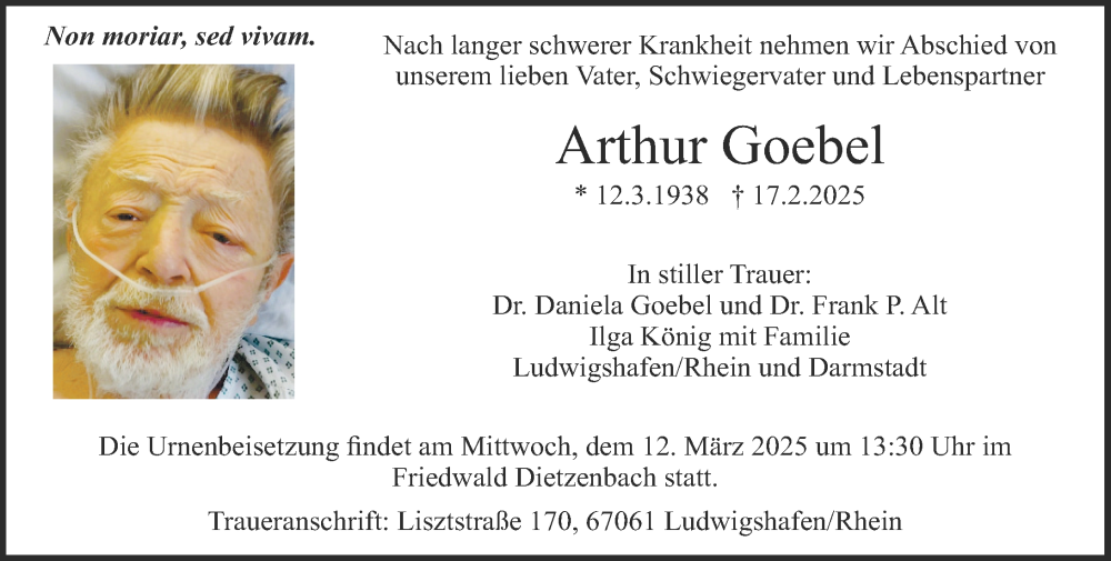 Traueranzeige für Arthur Goebel vom 22.02.2025 aus Darmstädter Echo