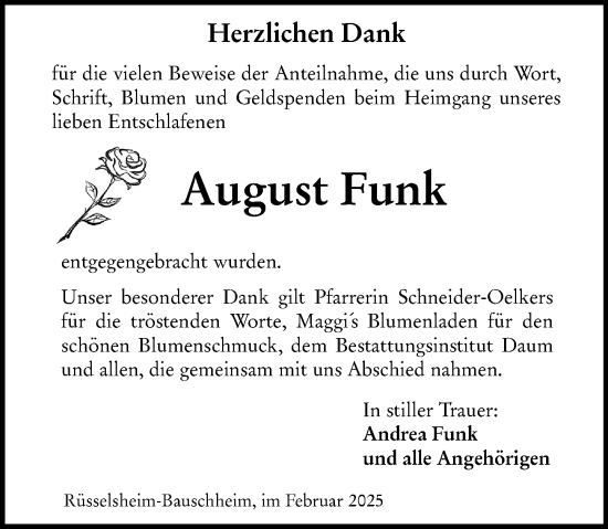 Traueranzeige von August Funk von Rüsselsheimer Echo