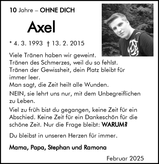 Traueranzeige von Axel Hain von Dill Block