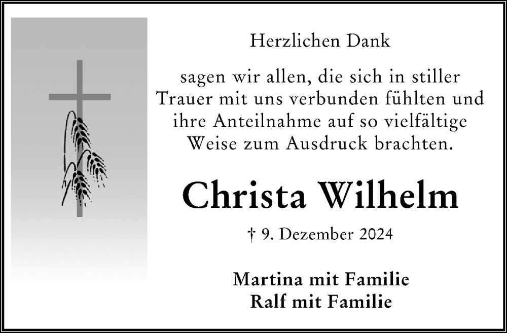 Traueranzeige für Christa Wilhelm vom 22.02.2025 aus Wiesbadener Kurier