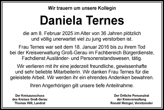 Traueranzeige von Daniela Ternes von Groß-Gerauer Echo