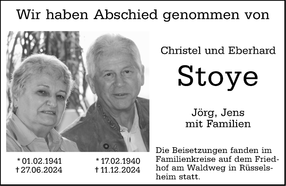  Traueranzeige für Eberhard Stoye vom 01.02.2025 aus Rüsselsheimer Echo