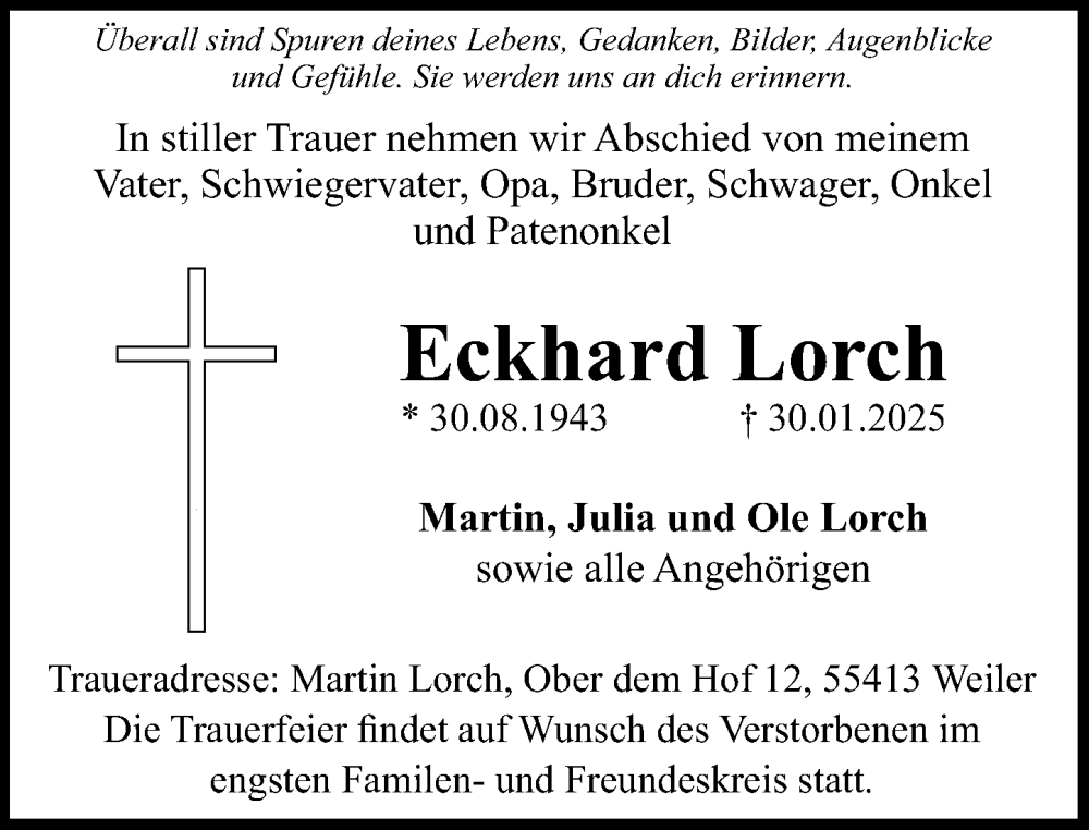  Traueranzeige für Eckhard Lorch vom 08.02.2025 aus Allgemeine Zeitung Rheinhessen-Nahe