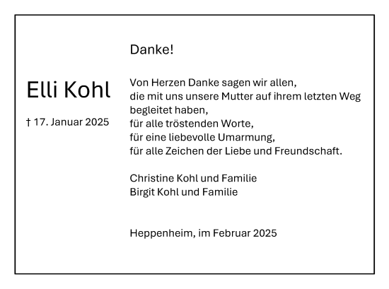 Traueranzeige von Elli Kohl von Starkenburger Echo