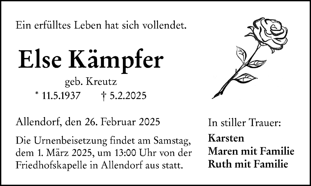  Traueranzeige für Else Kämpfer vom 26.02.2025 aus Dill Block