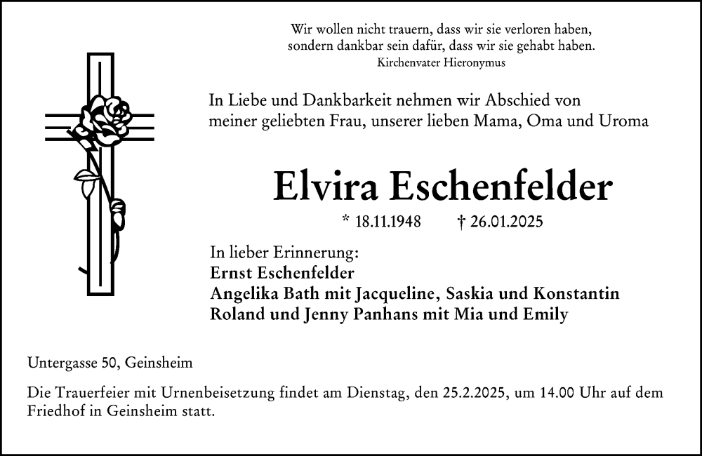 Traueranzeige für Elvira Eschenfelder vom 17.02.2025 aus Groß-Gerauer Echo