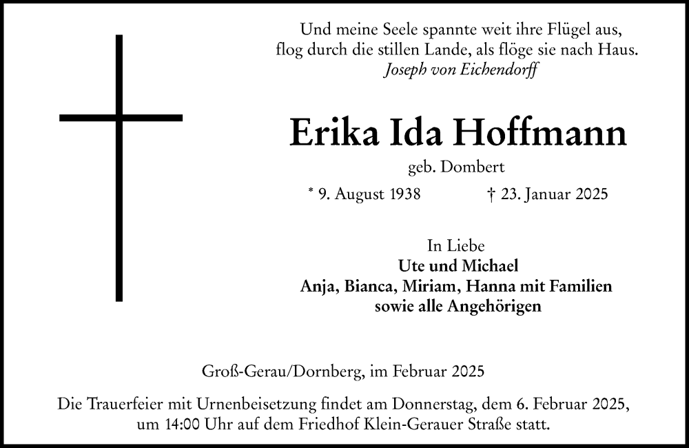  Traueranzeige für Erika Ida Hoffmann vom 01.02.2025 aus Groß-Gerauer Echo