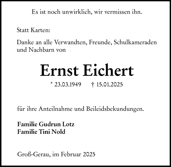 Traueranzeige von Ernst Eichert von Groß-Gerauer Echo