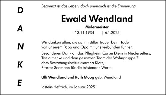Traueranzeige von Ewald Wendland von Idsteiner Land/Untertaunus