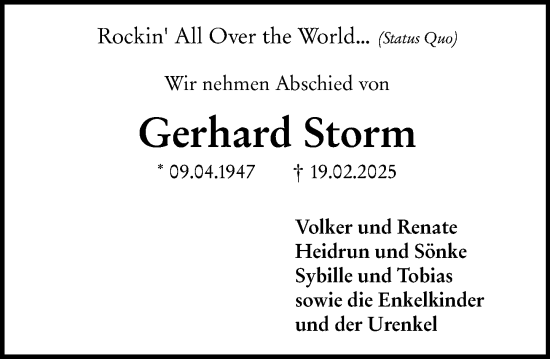 Traueranzeige von Gerhard Storm von Darmstädter Echo