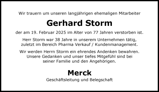 Traueranzeige von Gerhard Storm von Darmstädter Echo
