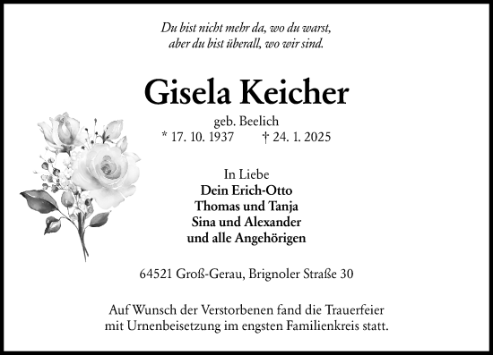 Traueranzeige von Gisela Keicher von Groß-Gerauer Echo