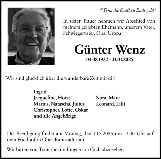 Traueranzeige von GünterWenz Wenz von Darmstädter Echo