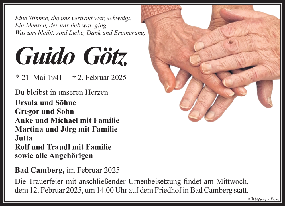  Traueranzeige für Guido Götz vom 06.02.2025 aus Camberger Anzeiger