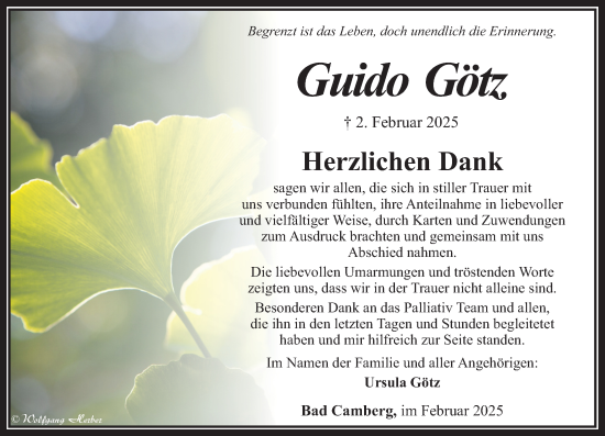 Traueranzeige von Guido Götz von Camberger Anzeiger